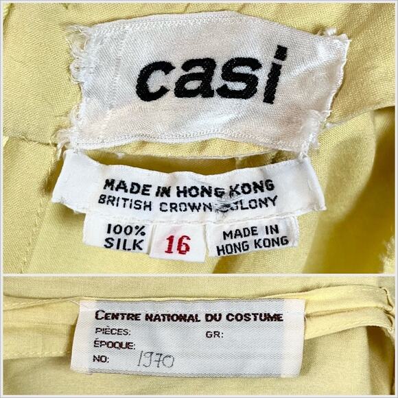 Vintage 70s Silk Butter Yellow Sun Dress Tie Waist Midi // Size Large‎ - Picture 2 of 10